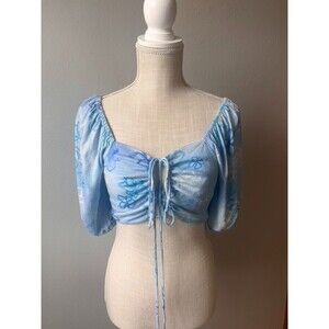 NWT Wild Fable Floral Women's Puff Short Sleeve Woven Cropped Top Size S